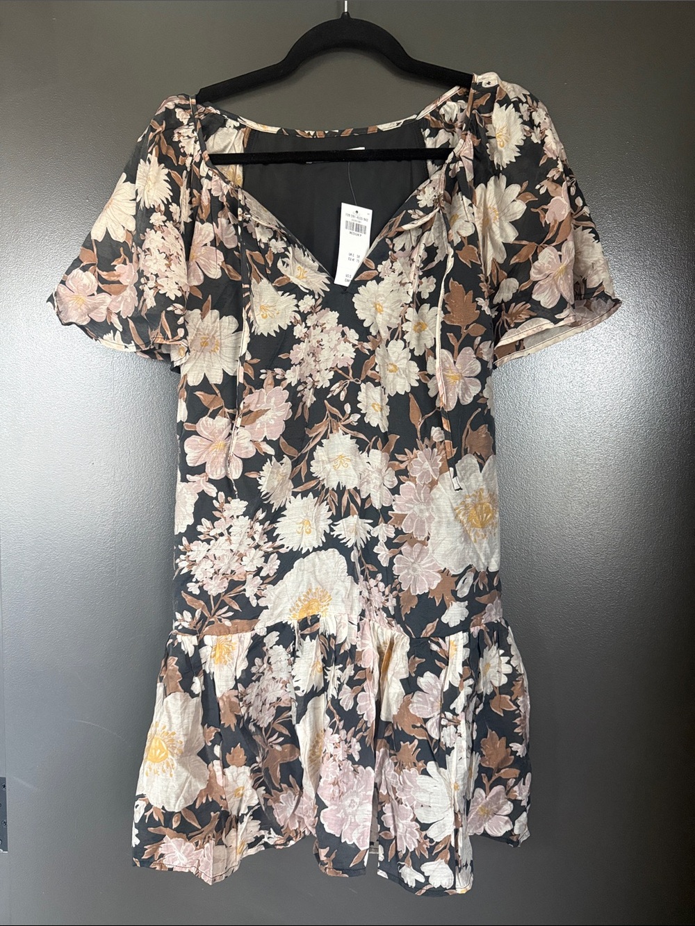 Abercrombie & Fitch Mini Dress - A&F Black with Brown & Cream Flowers